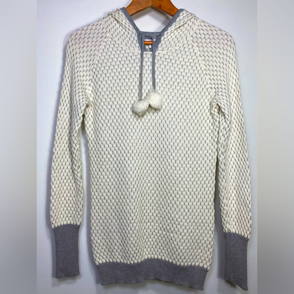 Wearing Your Heart On Your Sleeve White Gray Knit Hooded Sweater, S